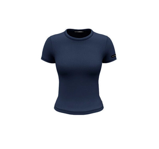 Short Sleeve Ribbed Top - Denim (Dark Blue)